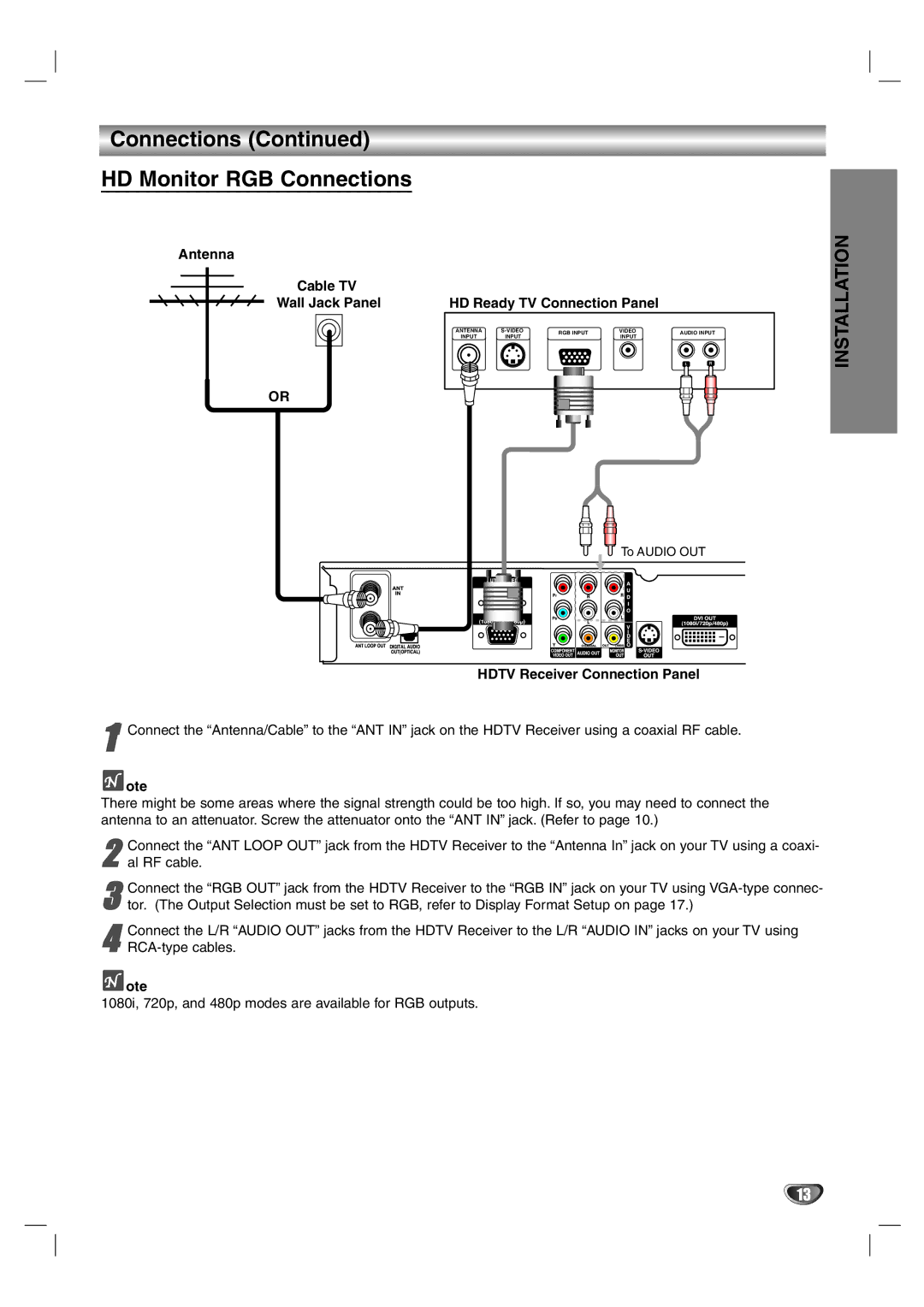 LG Electronics LST-4200A owner manual Connections HD Monitor RGB Connections 