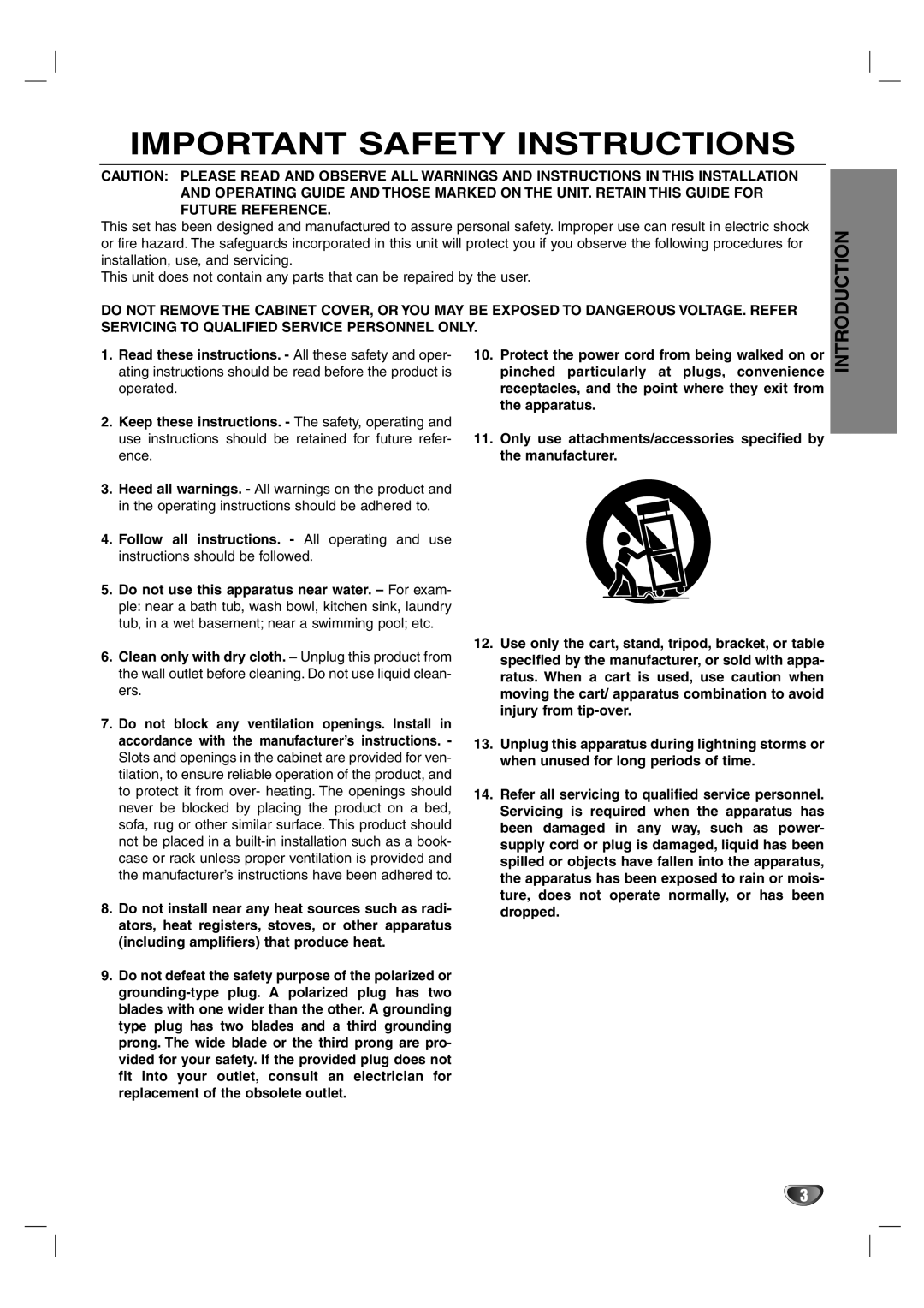 LG Electronics LST-4200A owner manual Important Safety Instructions 