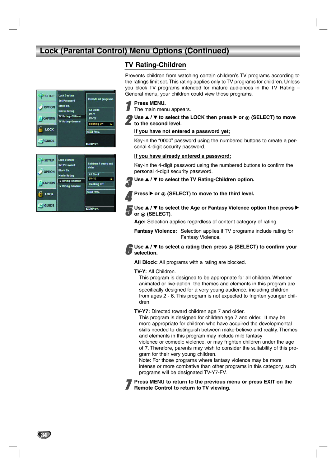 LG Electronics LST-4200A owner manual TV Rating-Children 