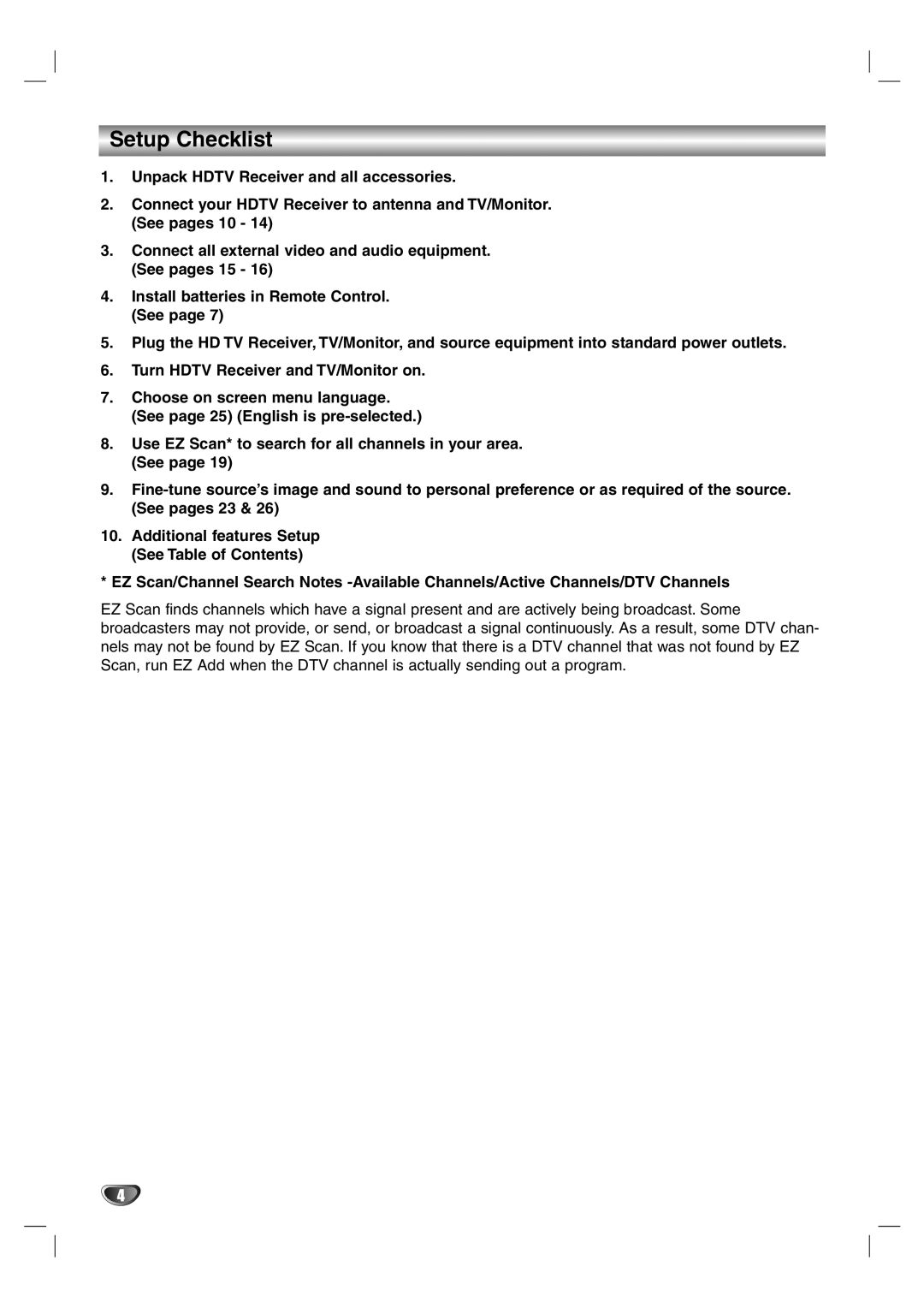 LG Electronics LST-4200A owner manual Setup Checklist 