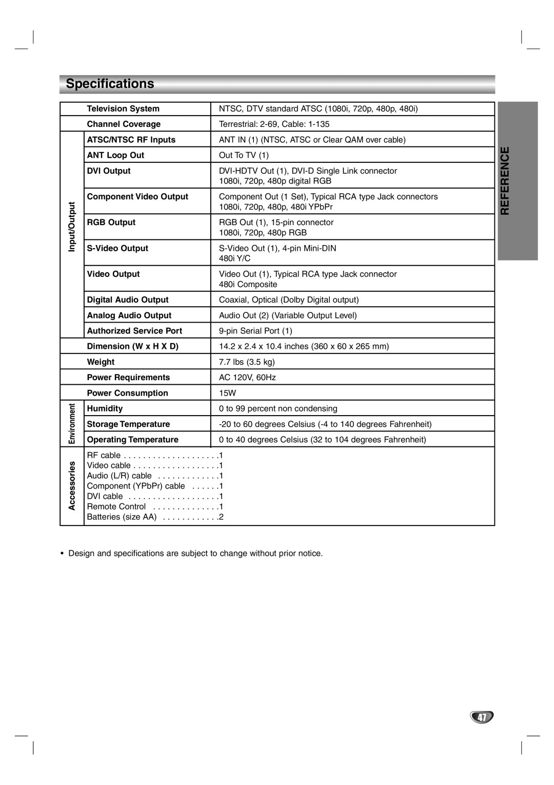 LG Electronics LST-4200A owner manual Specifications 