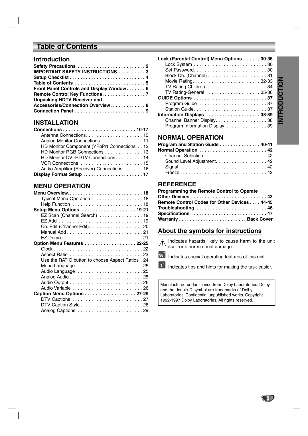 LG Electronics LST-4200A owner manual Table of Contents 