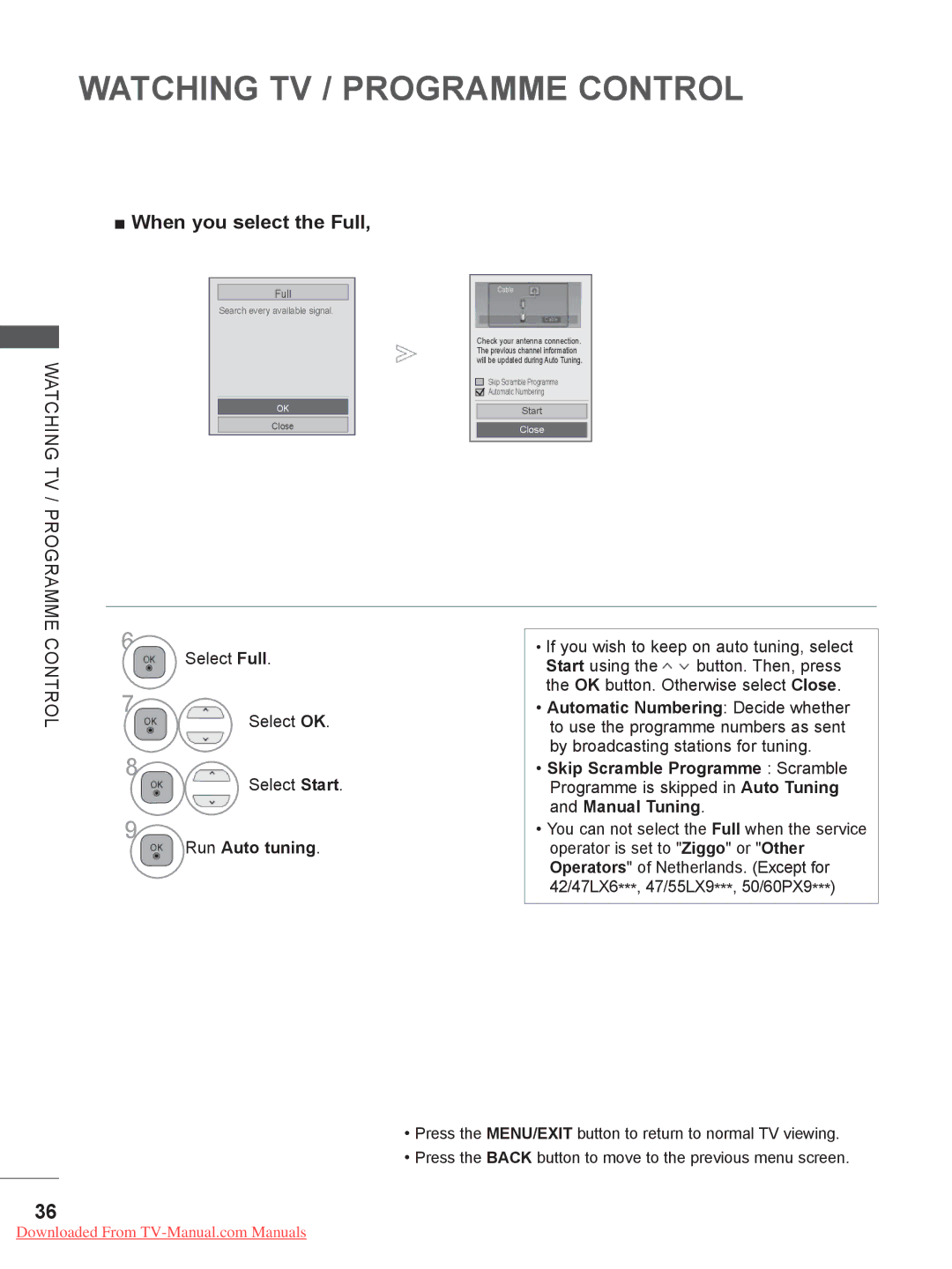 LG Electronics 55LE5***, LSW200BX, LSW400BG, LSW200BG When you select the Full, Select Full Select OK Select Start 