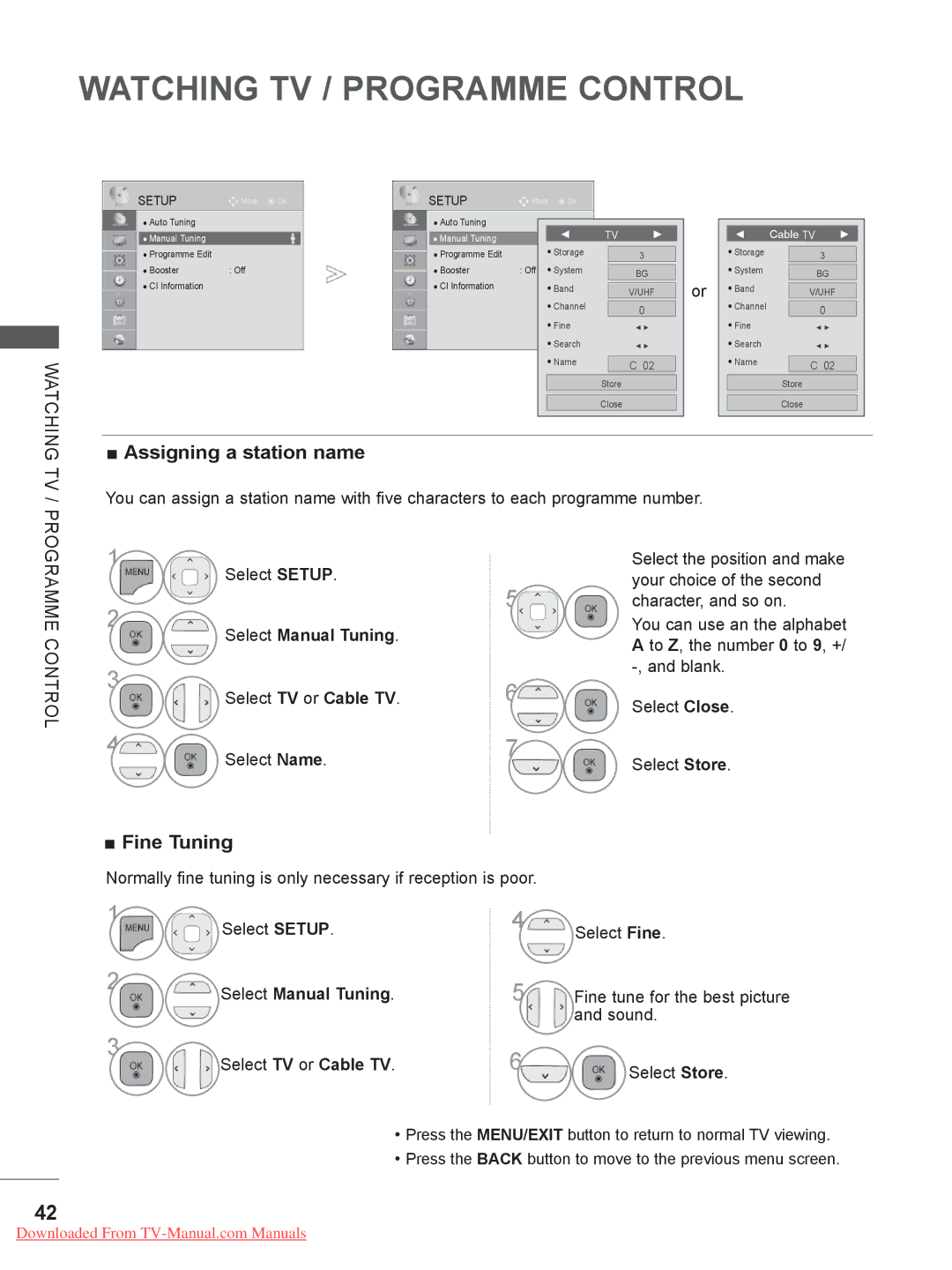 LG Electronics 42/47LE8***, LSW400B Assigning a station name, Fine Tuning, Select TV or Cable TV Select Name, Sound 