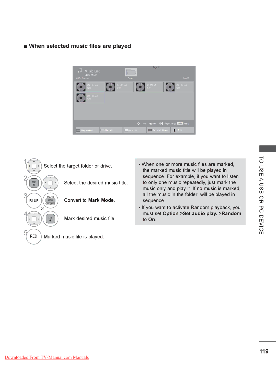 LG Electronics PSW400BG, LSW400BG, LSW200BG, LSW200BXG, PSW600BG, LSW100B 119, When selected music files are played 