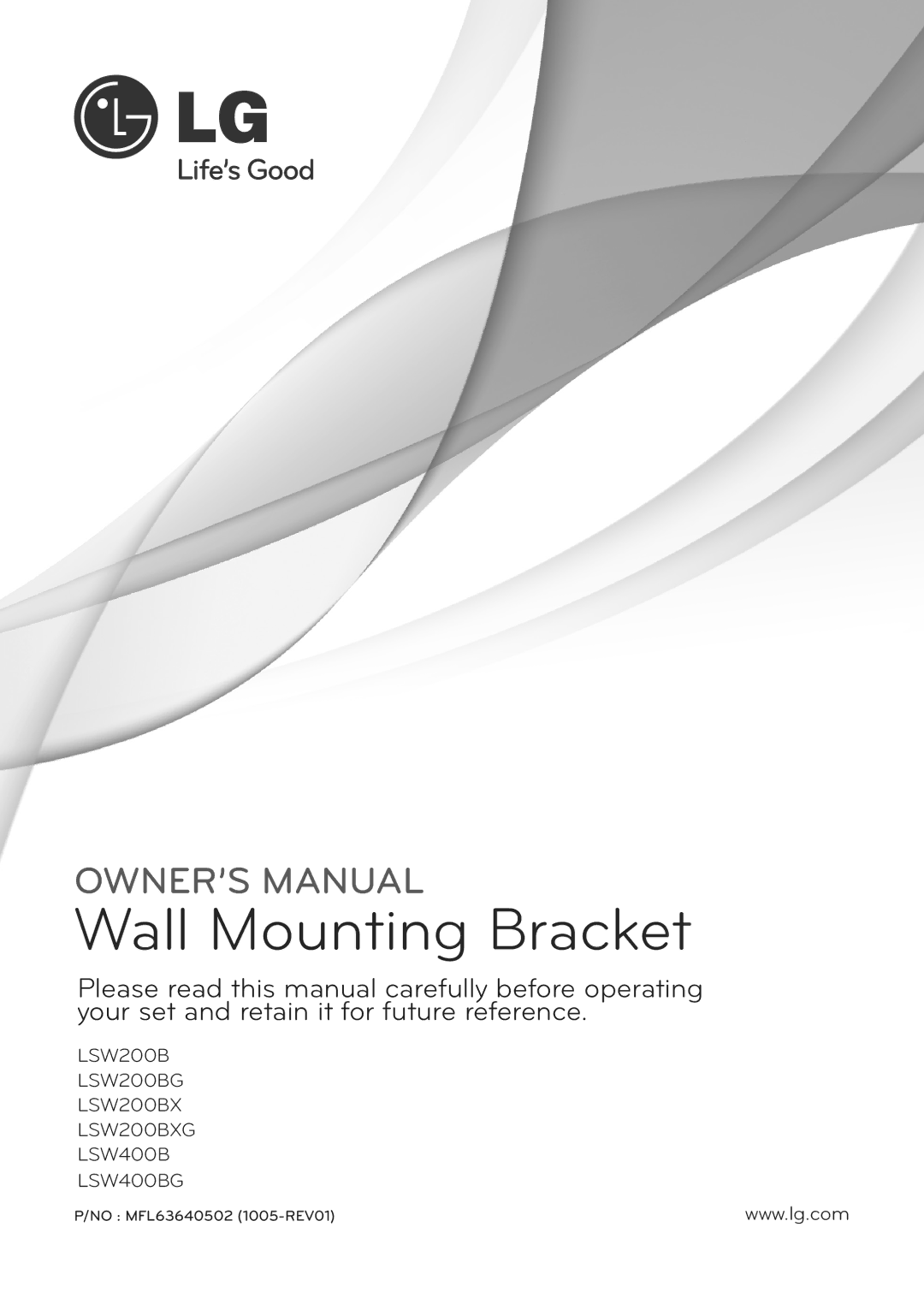 LG Electronics LSW400BG, LSW200BG, LSW200BXG owner manual Wall Mounting Bracket 