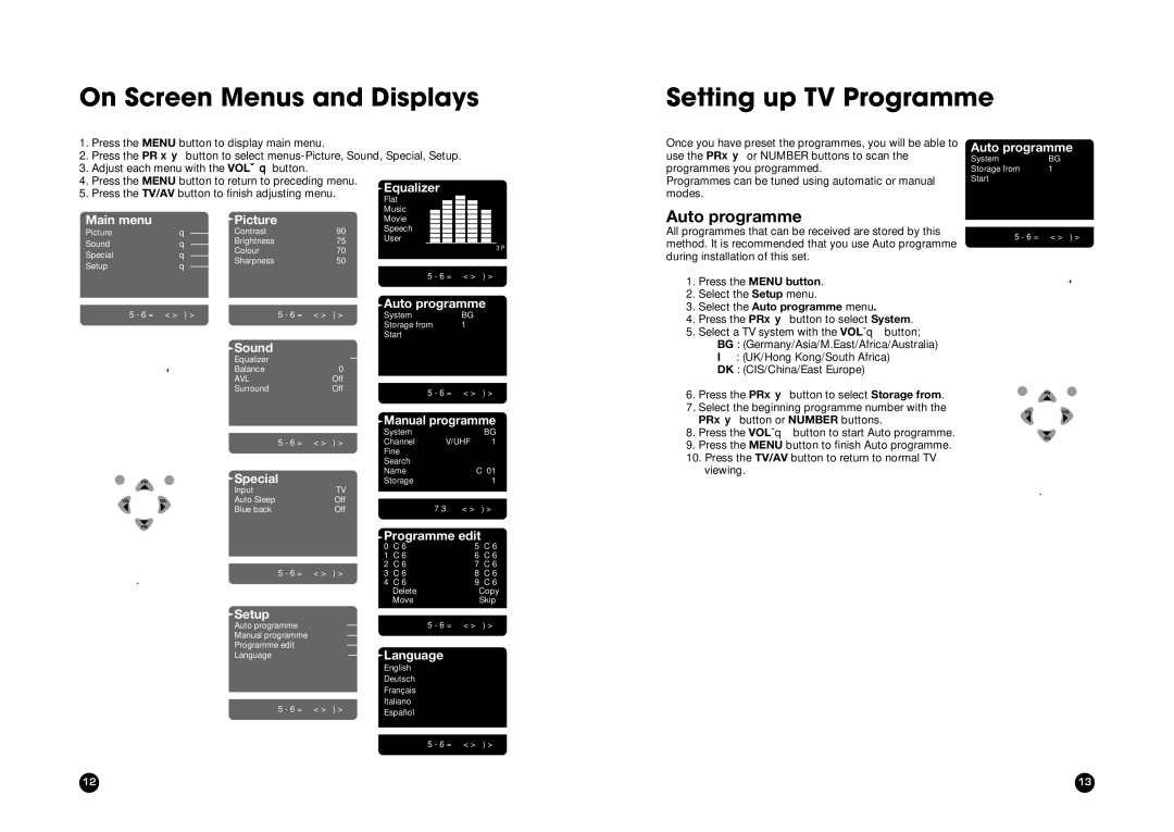 LG Electronics LT-20AEP On Screen Menus and Displays, Setting up TV Programme, Auto programme, Manual programme 