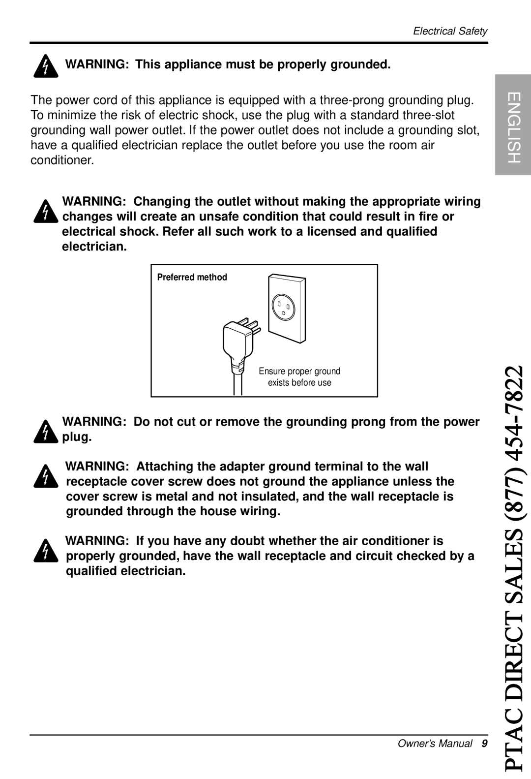 LG Electronics LT1010C, LT0810C, LT1230H, LT1030H, LT1030C, LT1230C, LT1210C owner manual Electrical Safety 