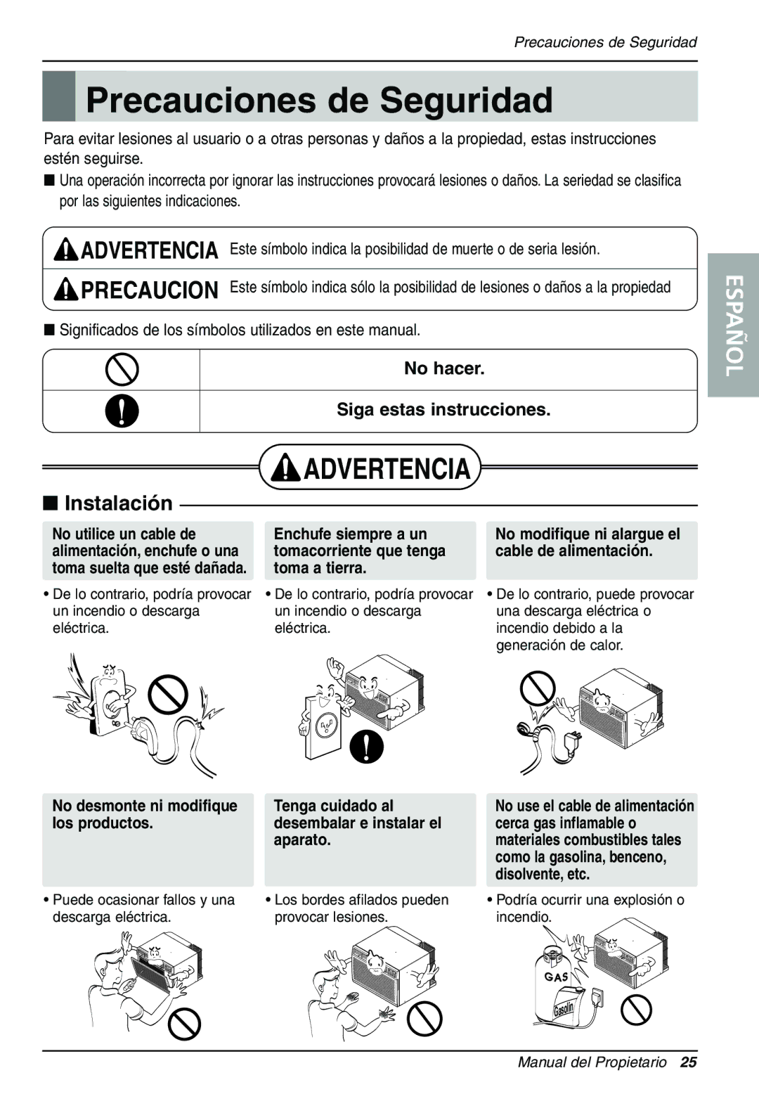 LG Electronics LT1030CR Precauciones de Seguridad, Toma a tierra, No desmonte ni modifique Tenga cuidado al Los productos 