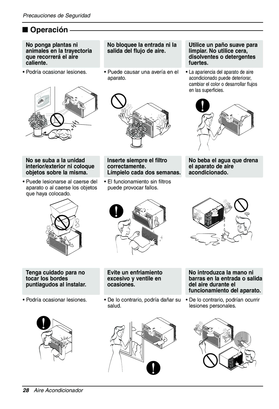 LG Electronics LT1030CR owner manual No se suba a la unidad Inserte siempre el filtro 