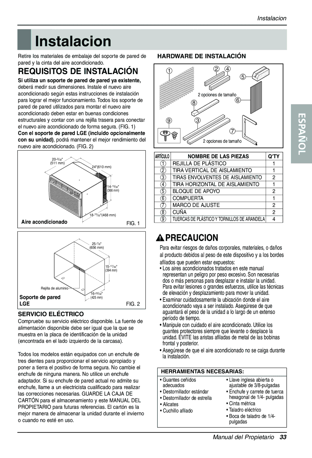 LG Electronics LT1030CR Instalacion, Requisitos DE Instalación, Período de tiempo, Frontal y posterior, La instalación 