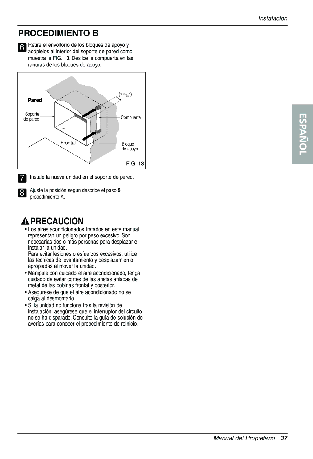 LG Electronics LT1030CR owner manual Ajuste la posición según describe el paso, Procedimiento a 