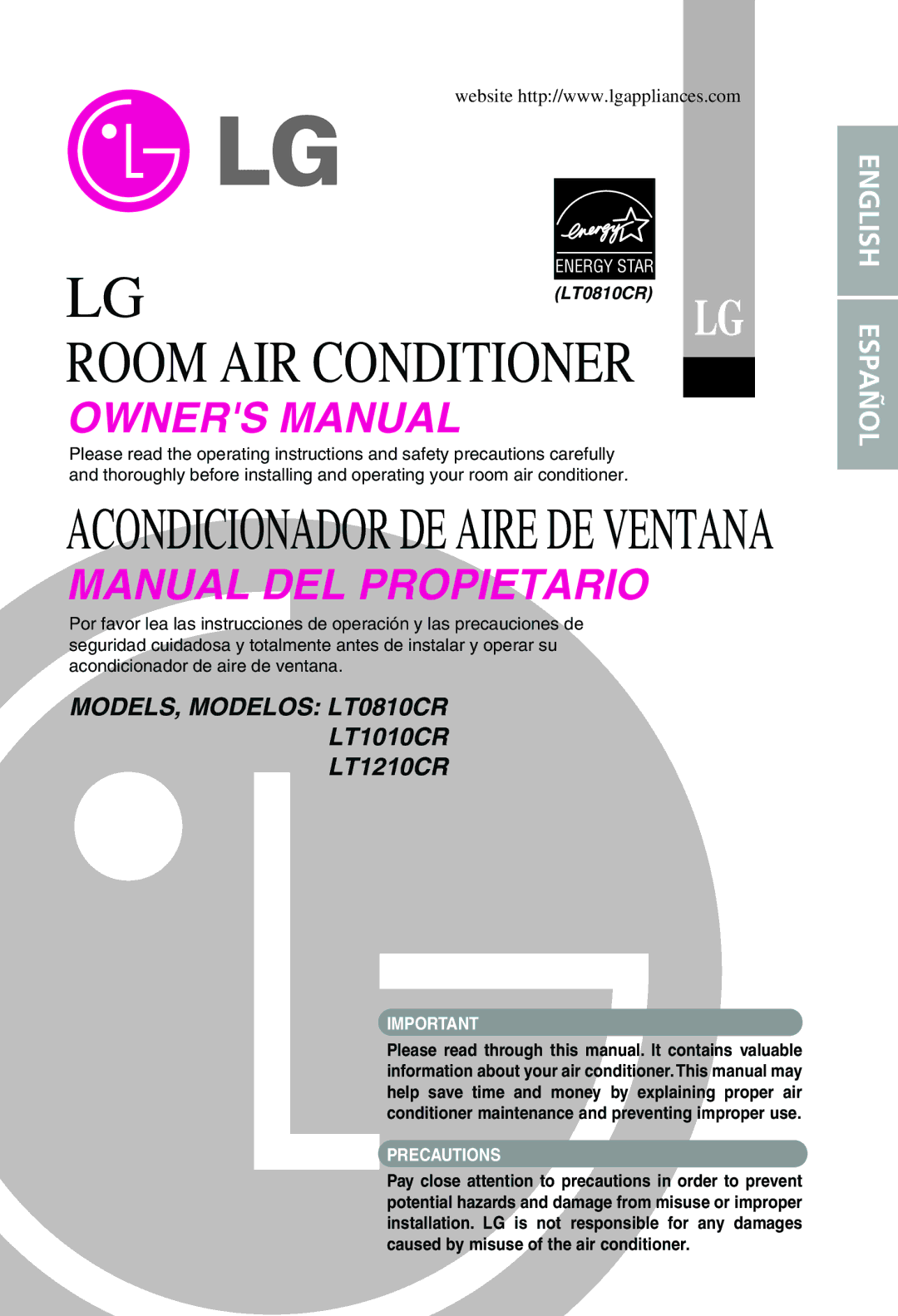 LG Electronics LT0810CR, LT1210CR, LT1010CR owner manual Room AIR Conditioner 