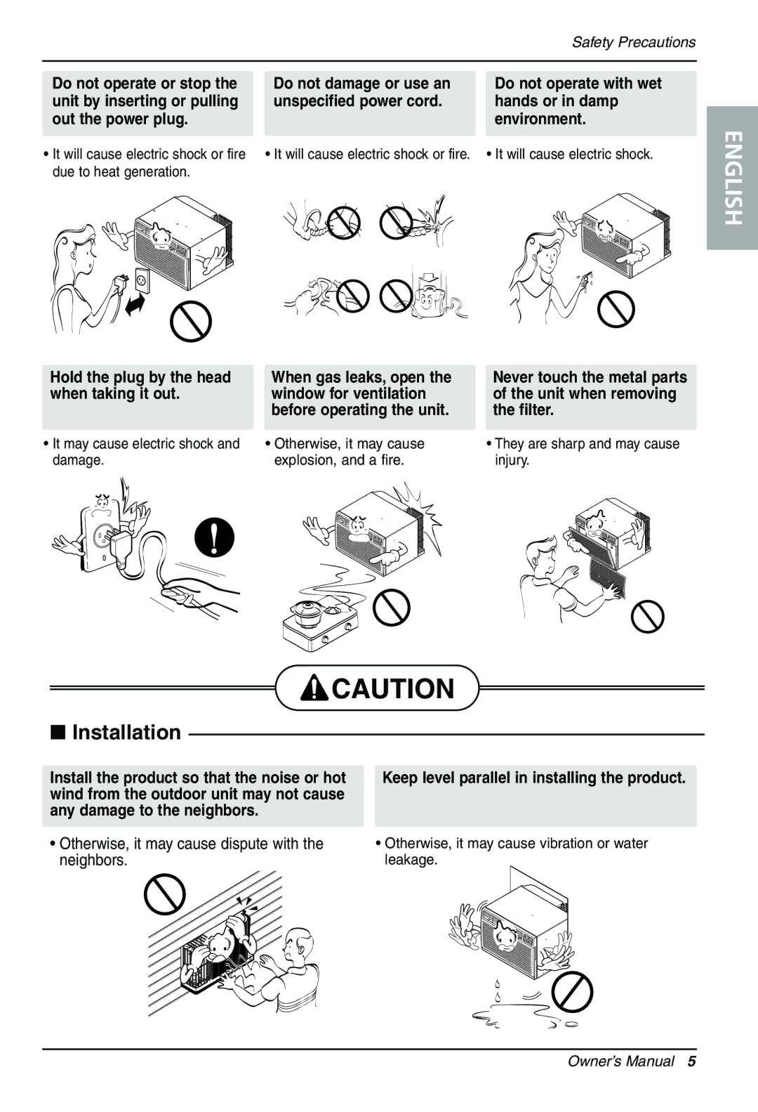 LG Electronics LT1010CR Hold the plug by the head When gas leaks, open, Keep level parallel in installing the product 