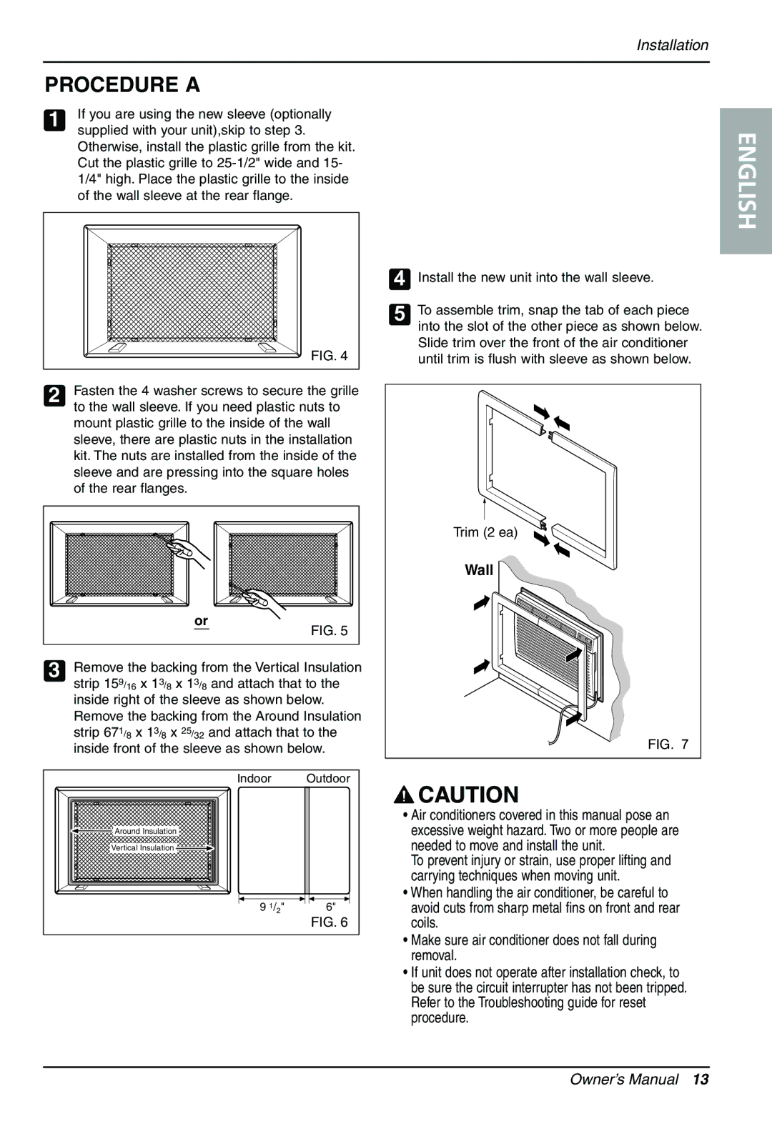 LG Electronics LT1430CR Procedure a, Supplied with your unit,skip to step, To the wall sleeve. If you need plastic nuts to 