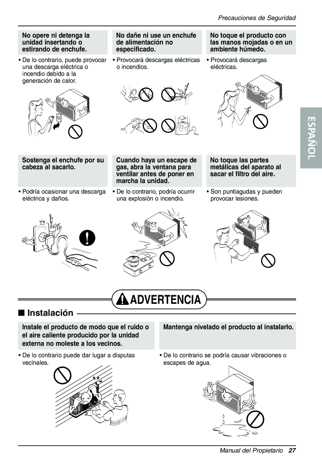 LG Electronics LT1430CR owner manual No dañe ni use un enchufe de alimentación no especificado 