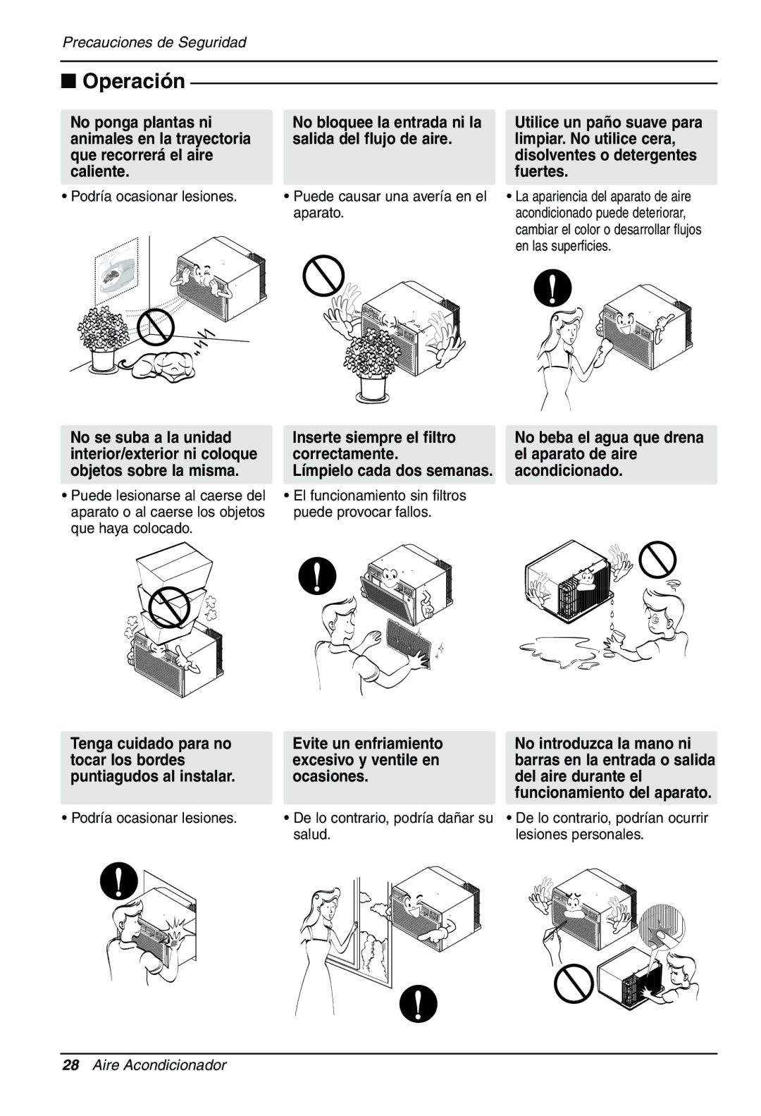 LG Electronics LT1430CR owner manual No se suba a la unidad Inserte siempre el filtro 