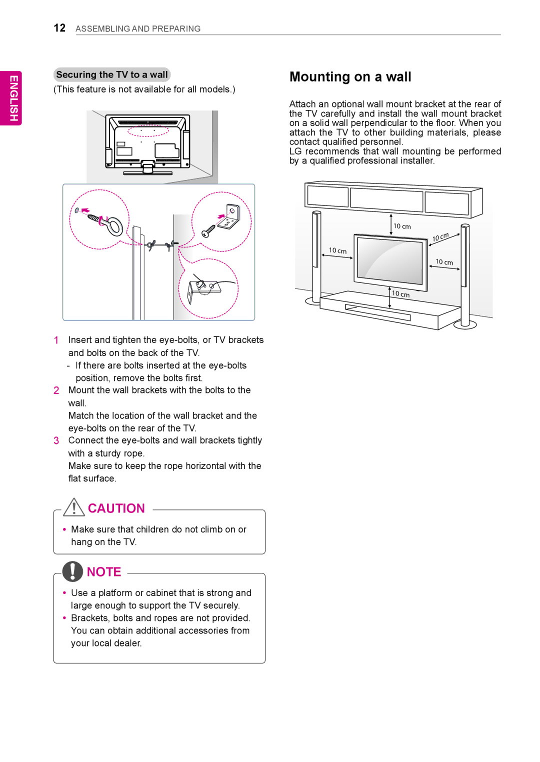 LG Electronics LT64 owner manual Mounting on a wall, Your local dealer 