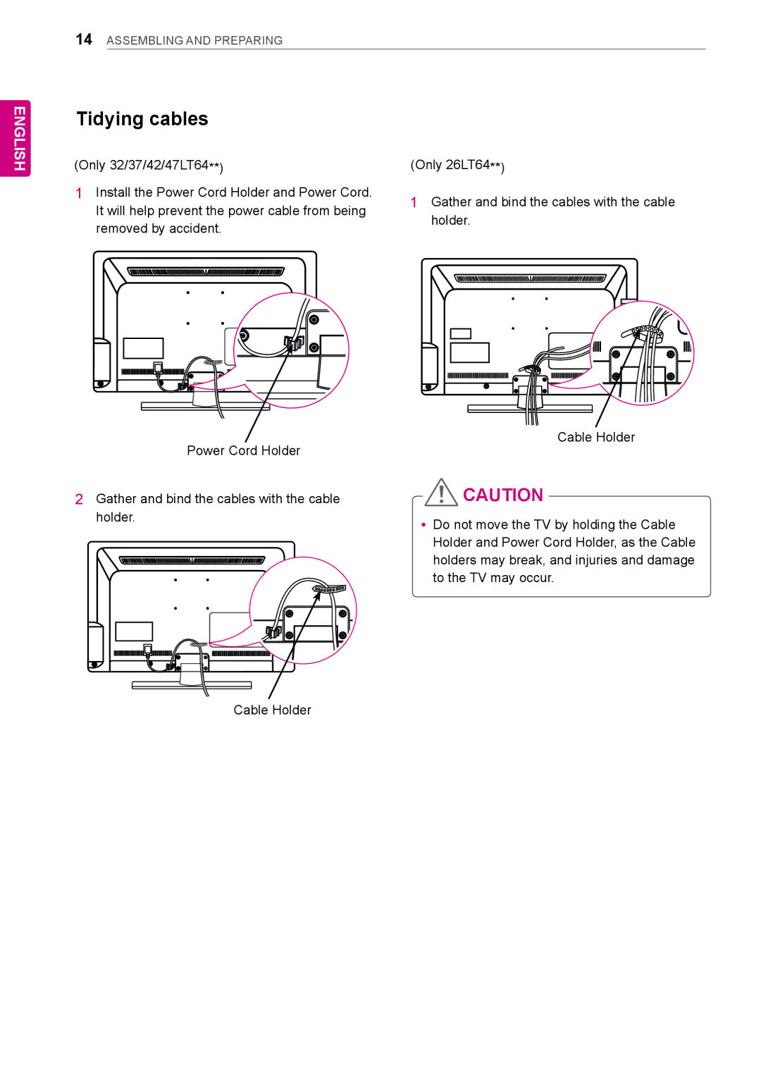 LG Electronics LT64 owner manual Tidying cables 