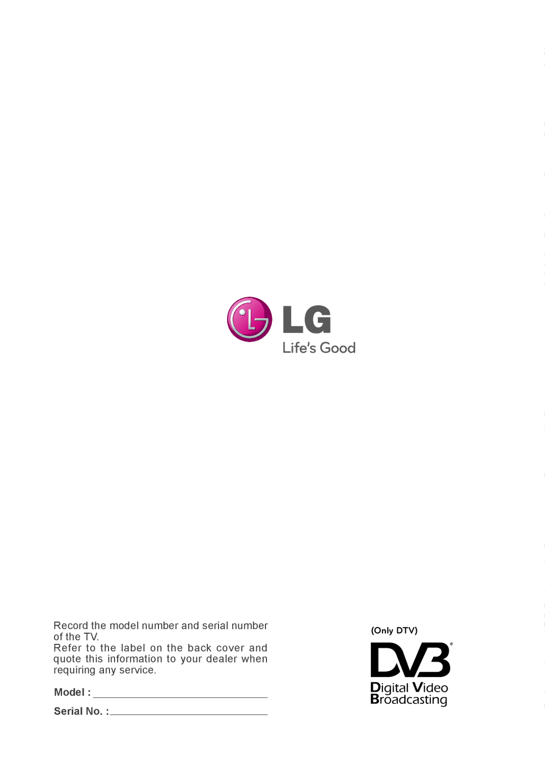 LG Electronics LT64 owner manual Model Serial No 