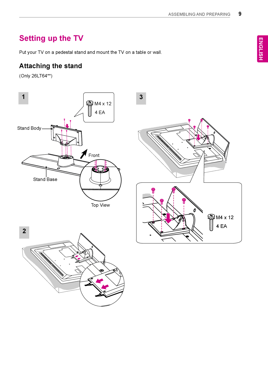 LG Electronics LT64 owner manual Setting up the TV, Attaching the stand 