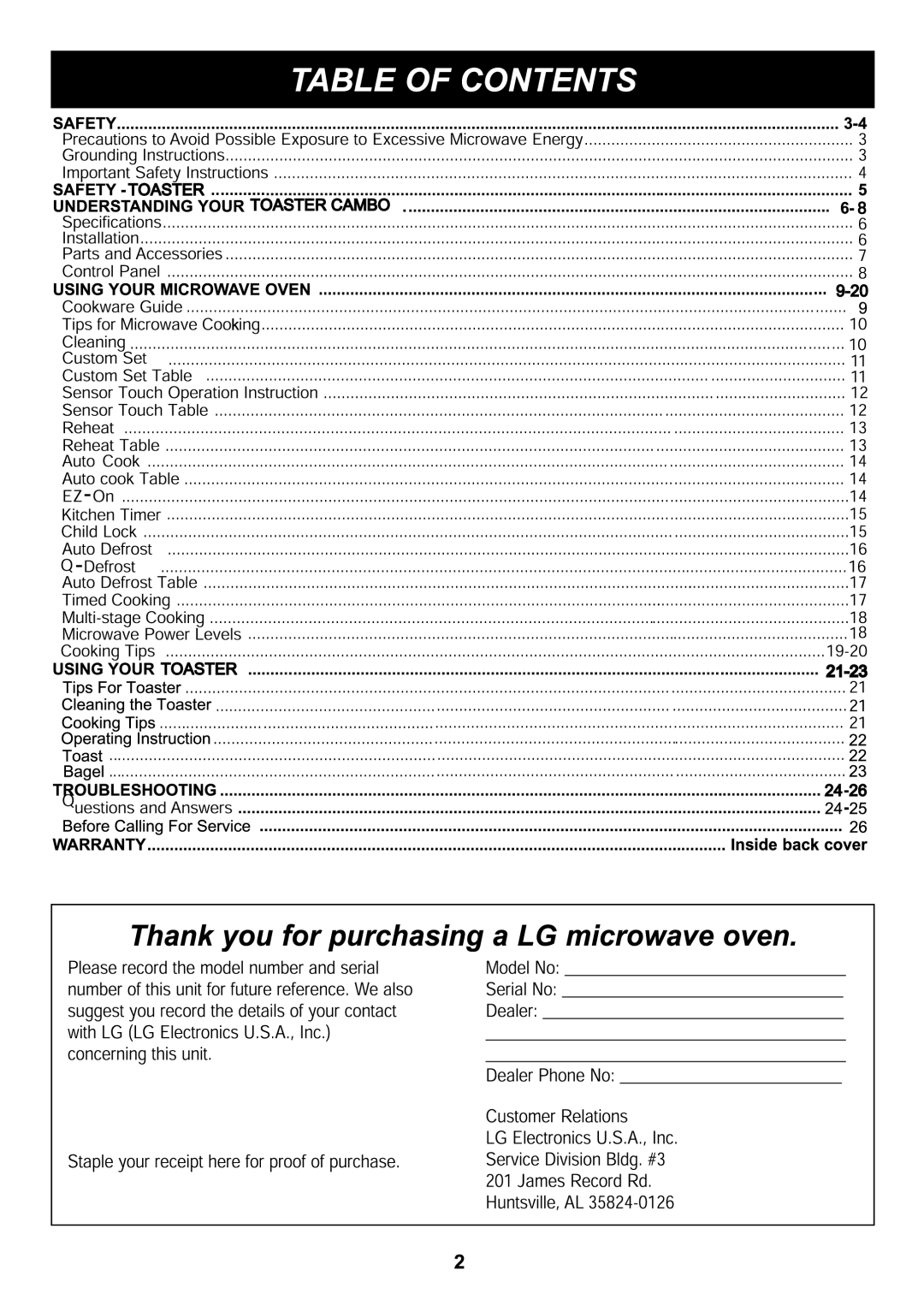 LG Electronics LTRM1240SW, LTRM1240SB, LTRM1240ST manual 