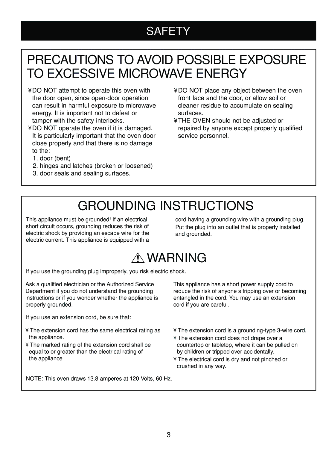 LG Electronics LTRM1240SB, LTRM1240ST, LTRM1240SW manual Safety, If you use an extension cord, be sure that 