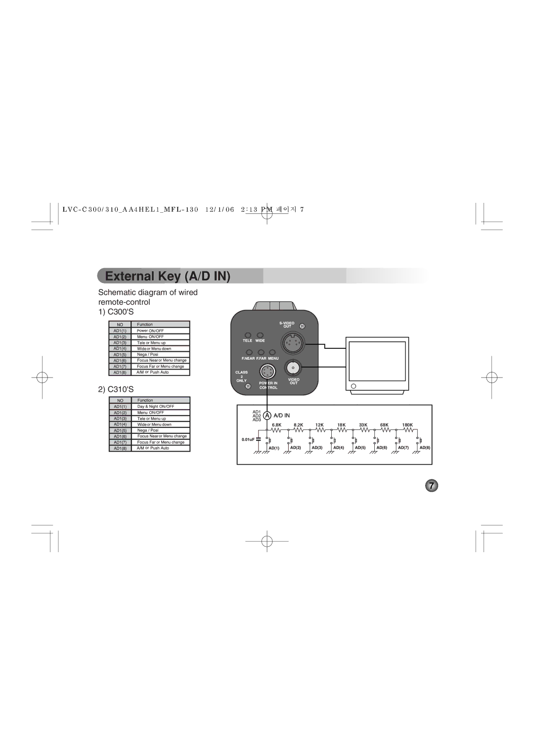 LG Electronics LVC-C303NM, LVC-C300HM, LVC-C311HM, LVC-C310NP, LVC-C301NP, LVC-C301NM, LVC-C310NM, LVC-C303NP External Key A/D 