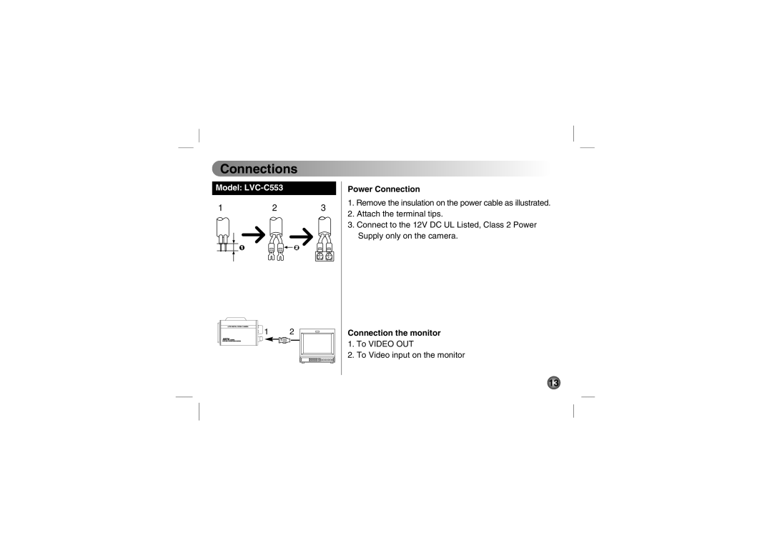 LG Electronics LVC-C503, LVC-C553, LVC-C533, LVC-C530, LVC-C513 manual Connections, Power Connection, Connection the monitor 