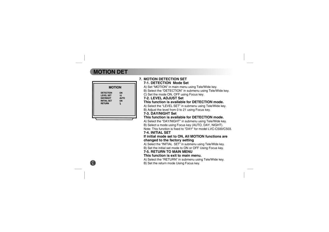 LG Electronics LVC-C553, LVC-C533, LVC-C530, LVC-C513, LVC-C510, LVC-C500, LVC-C503 Motion Detection SET, Detection Mode Set 