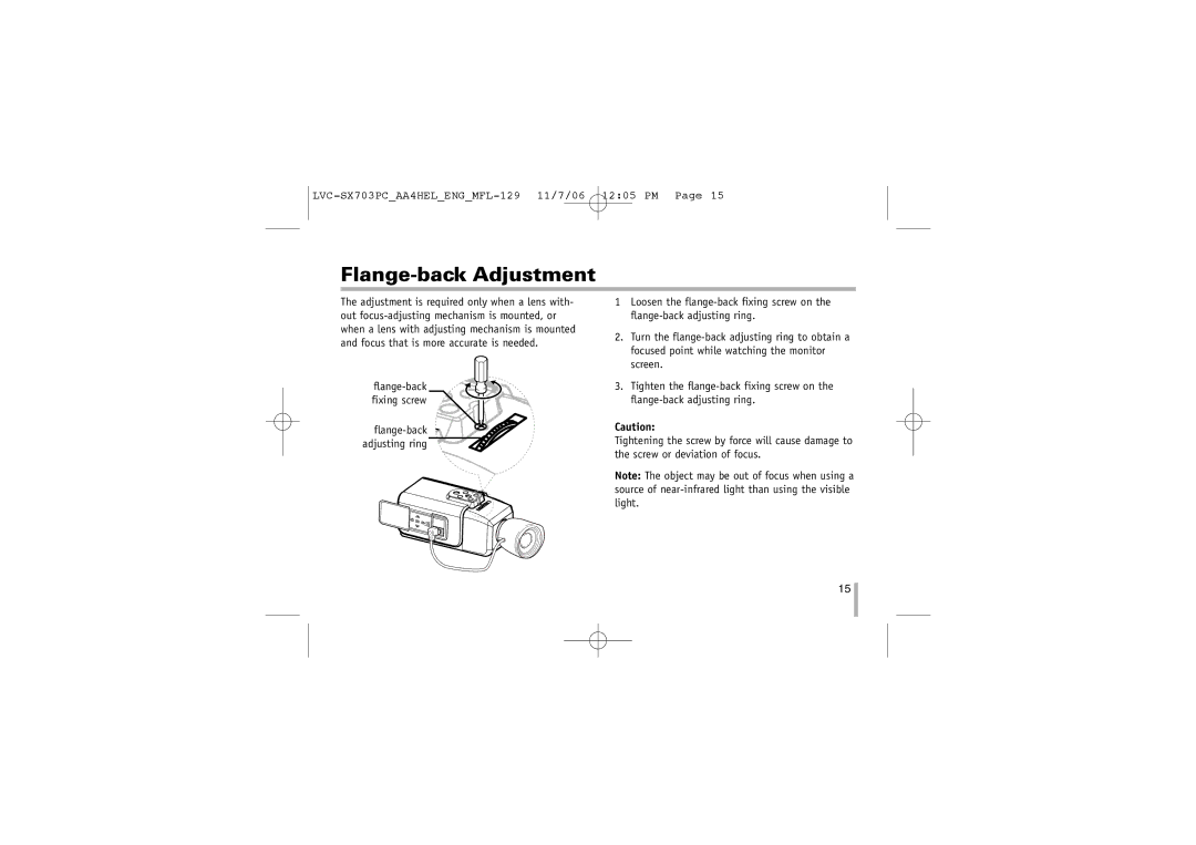 LG Electronics LVC-SX703PB/OB/MB, LVC-SX703PC/OC/MC instruction manual Flange-back Adjustment 