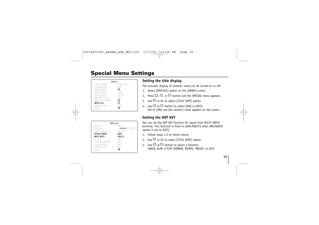 LG Electronics LVC-SX703PB/OB/MB, LVC-SX703PC/OC/MC instruction manual Setting the title display, Setting the HOT KEY 