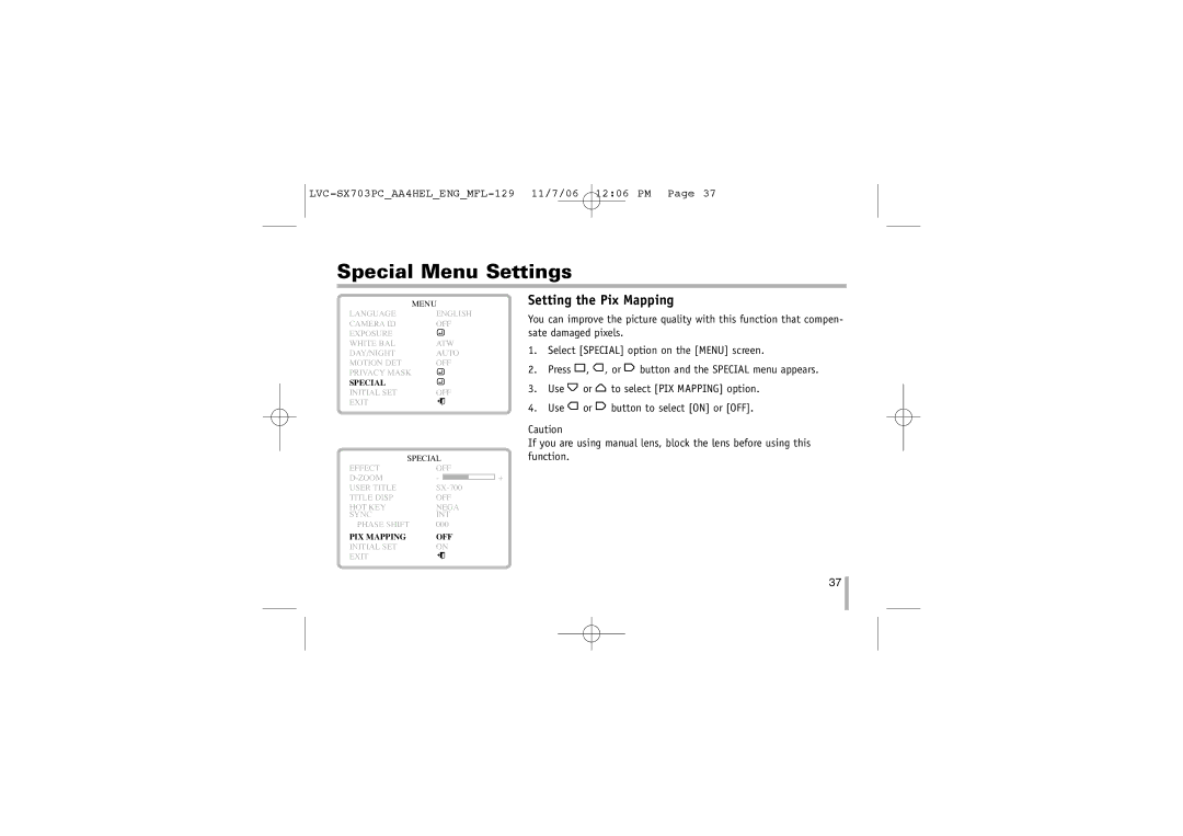 LG Electronics LVC-SX703PB/OB/MB, LVC-SX703PC/OC/MC instruction manual Setting the Pix Mapping 