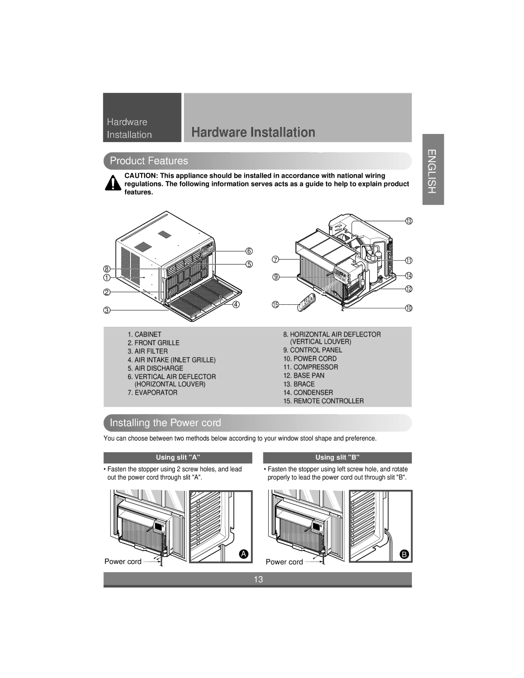 LG Electronics LW1004ER, LW1204ER, LW1404ER, LW1804ER owner manual Product Features, Installing the Power cord 