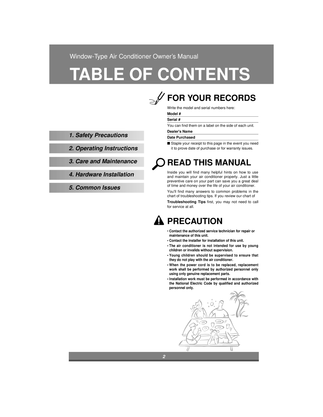 LG Electronics LW1004ER, LW1204ER, LW1404ER, LW1804ER owner manual Table of Contents 