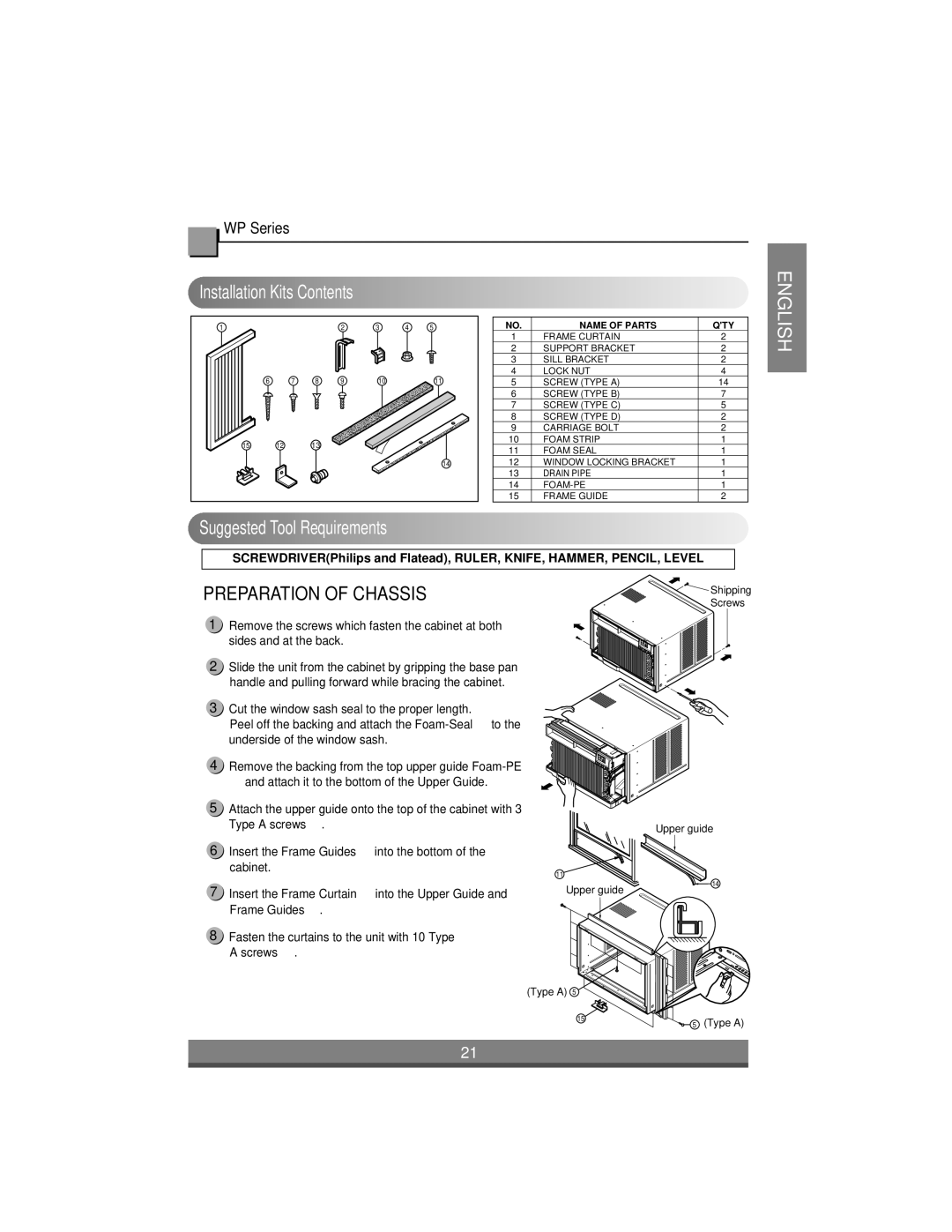 LG Electronics LW1004ER, LW1204ER, LW1404ER, LW1804ER owner manual Name of Parts QTY 