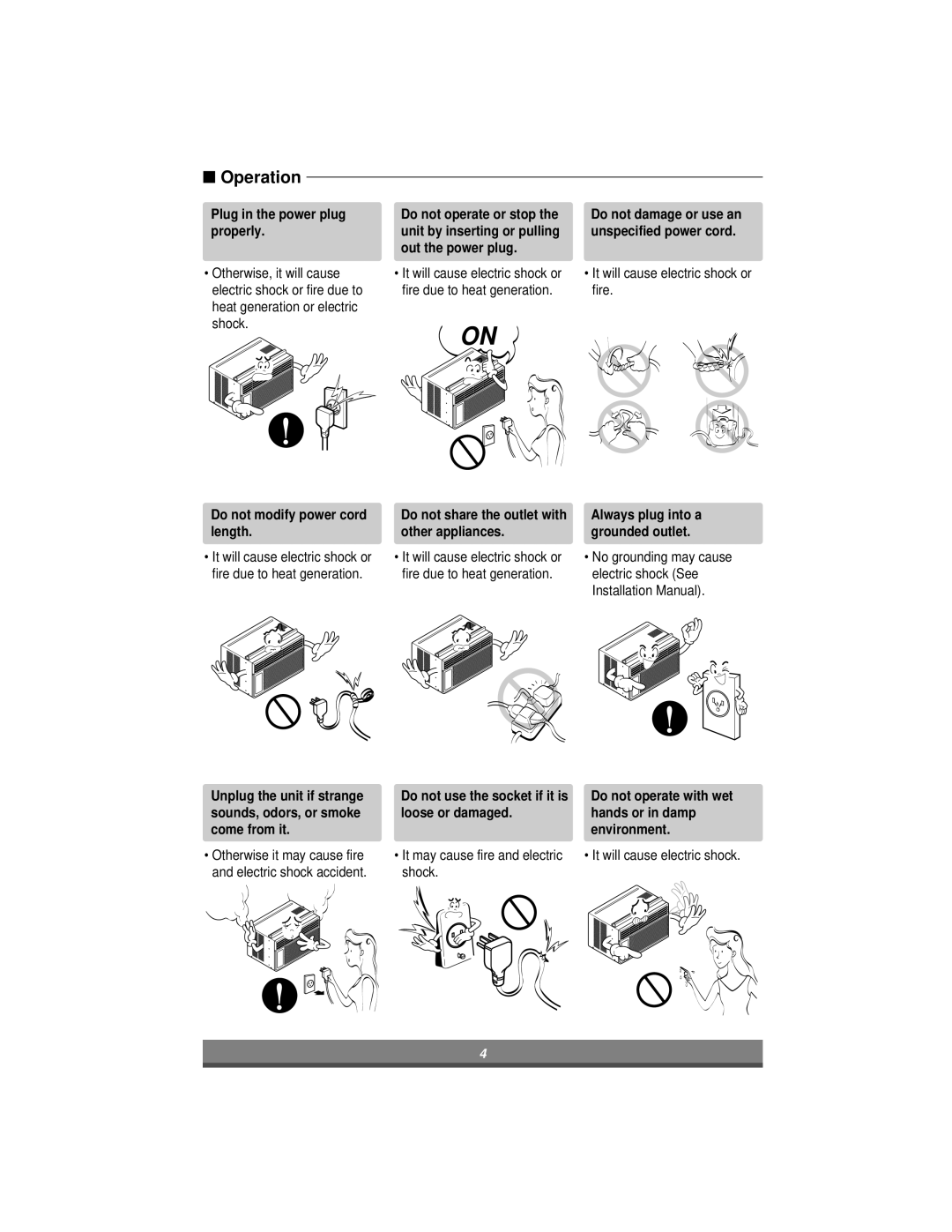 LG Electronics LW1004ER, LW1204ER, LW1404ER, LW1804ER owner manual Operation 