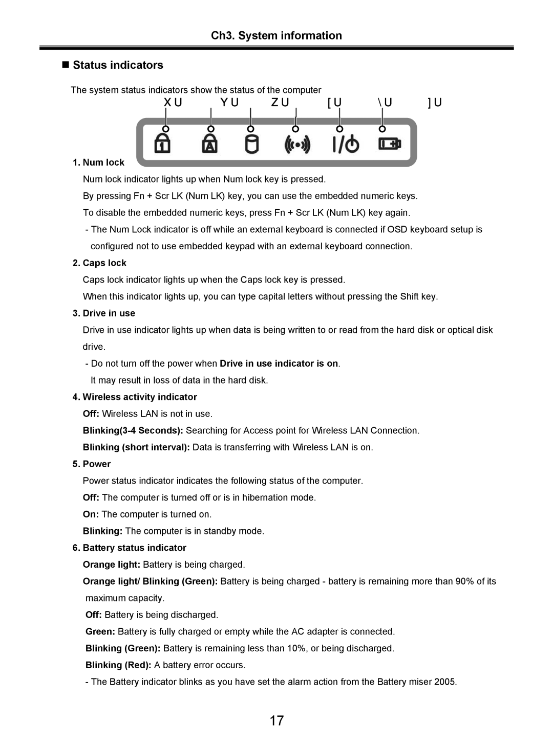 LG Electronics LW20 service manual Ch3. System information „ Status indicators 