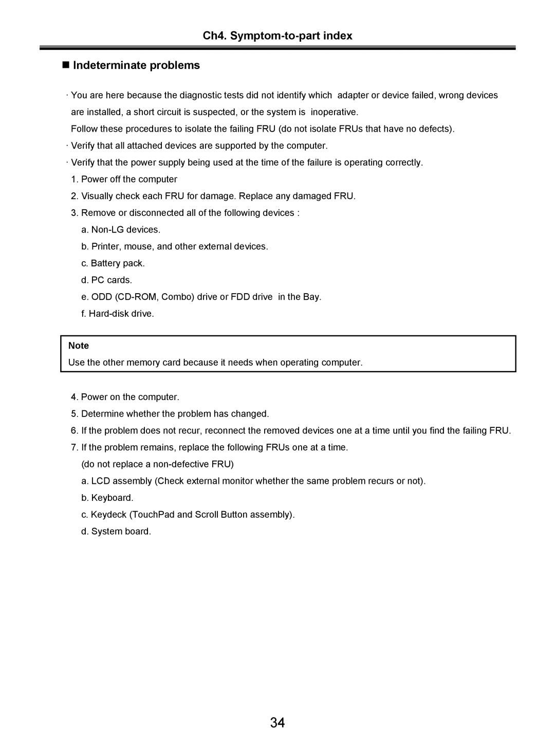 LG Electronics LW20 service manual Ch4. Symptom-to-part index „ Indeterminate problems 