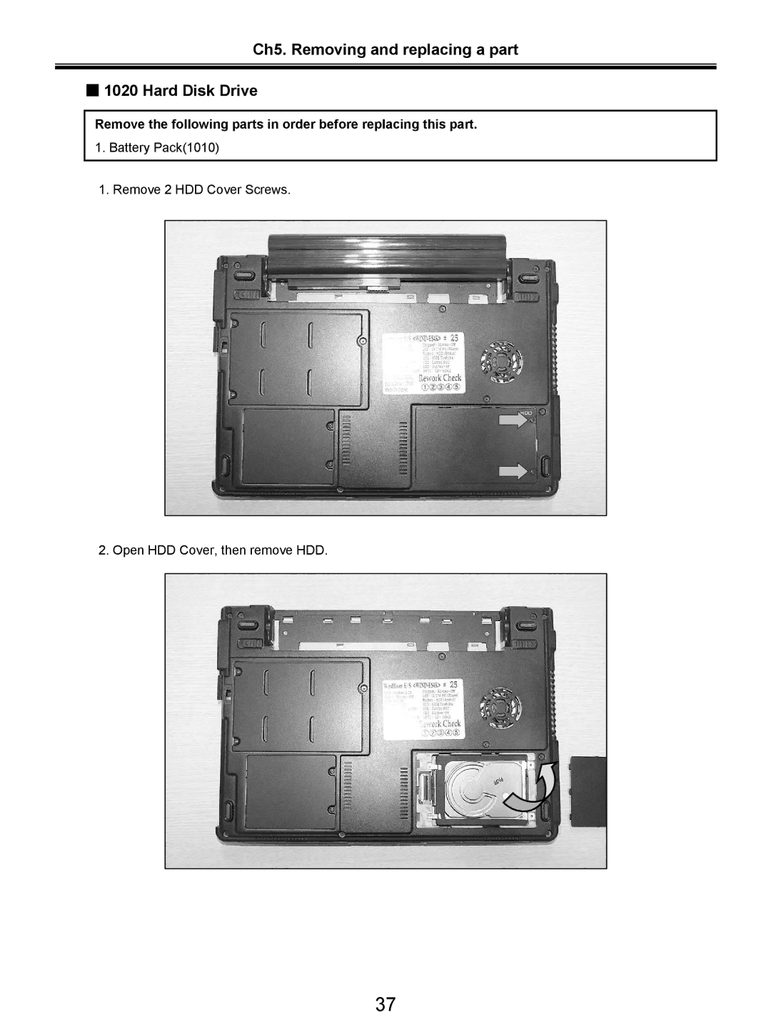 LG Electronics LW20 service manual Ch5. Removing and replacing a part Hard Disk Drive 