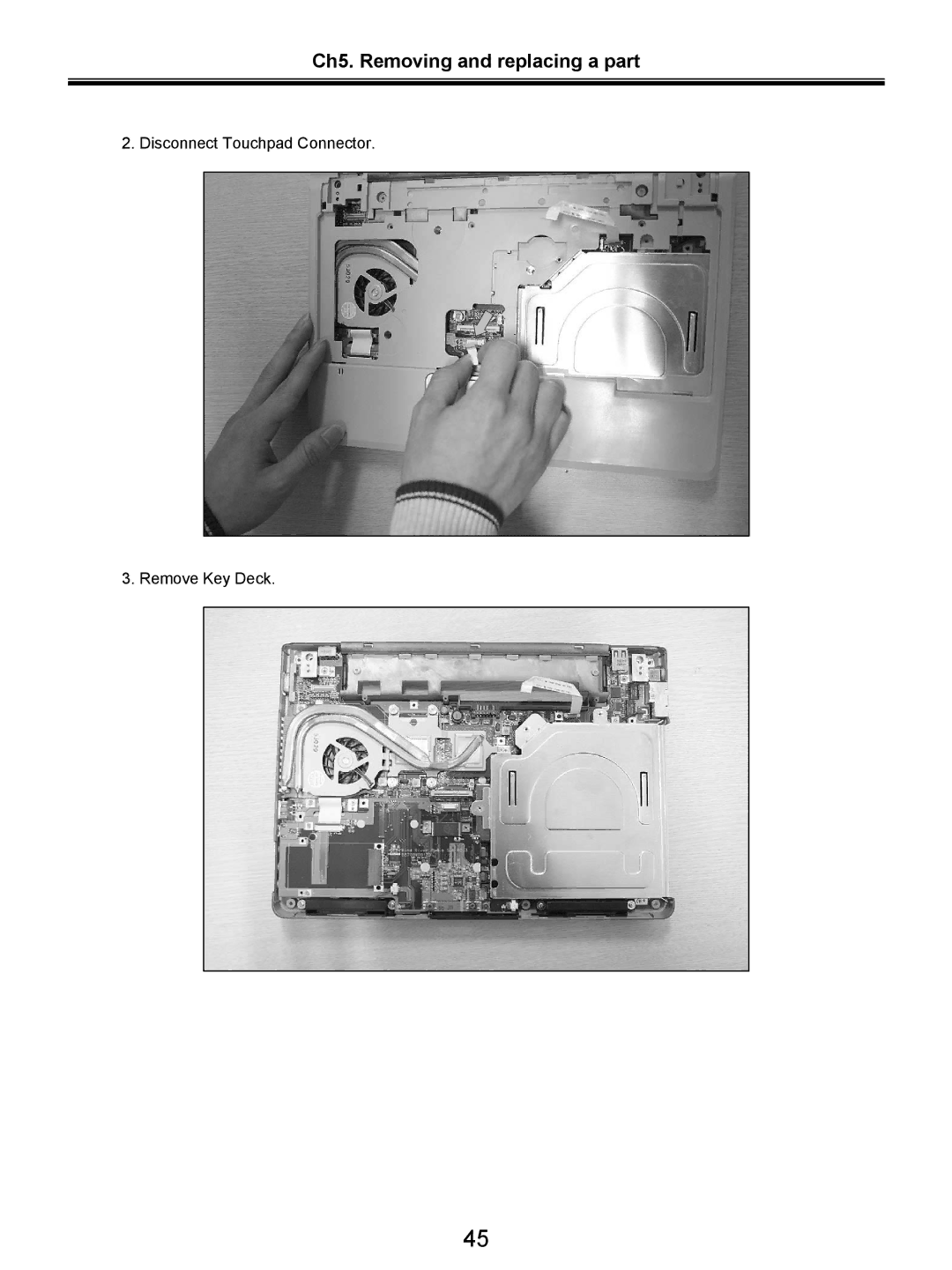 LG Electronics LW20 service manual Disconnect Touchpad Connector Remove Key Deck 