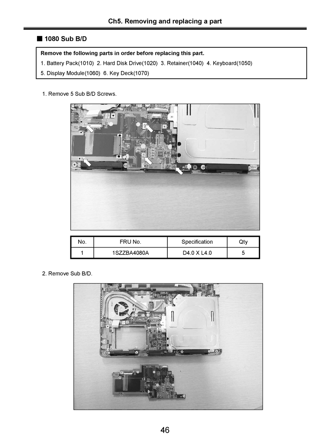 LG Electronics LW20 service manual Ch5. Removing and replacing a part Sub B/D 