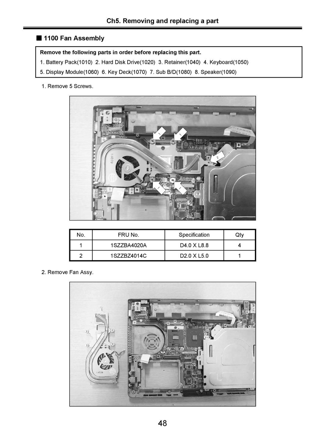 LG Electronics LW20 service manual Ch5. Removing and replacing a part Fan Assembly 