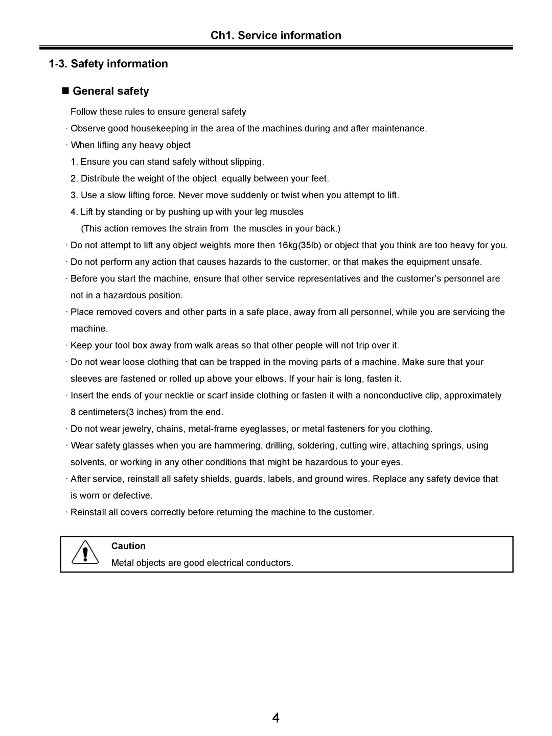 LG Electronics LW20 service manual Ch1. Service information Safety information „ General safety 