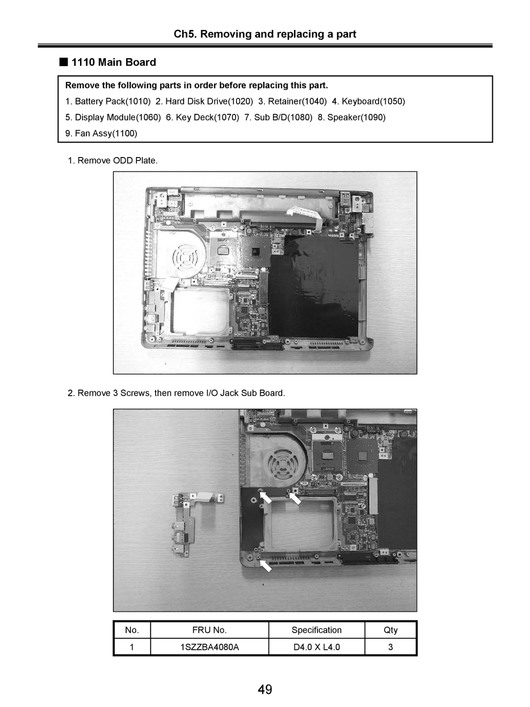 LG Electronics LW20 service manual Ch5. Removing and replacing a part Main Board 