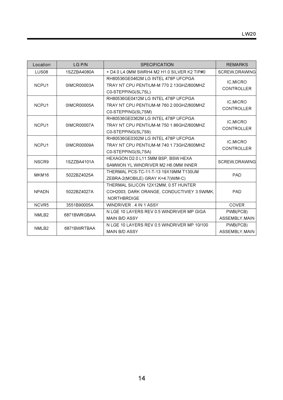 LG Electronics LW20 service manual RH80536GE0462M LG Intel 478P Ufcpga IC,MICRO 