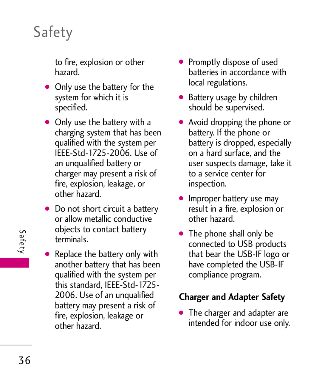 LG Electronics MMBB0352101, LW310KW manual Charger and Adapter Safety 