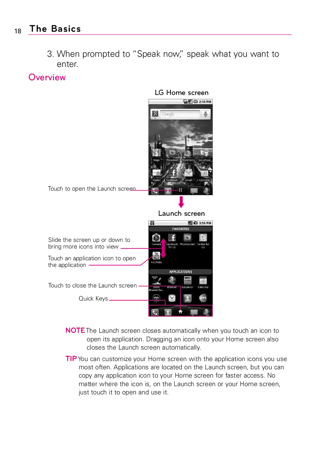 LG Electronics LW690 manual Overview, Launch screen 