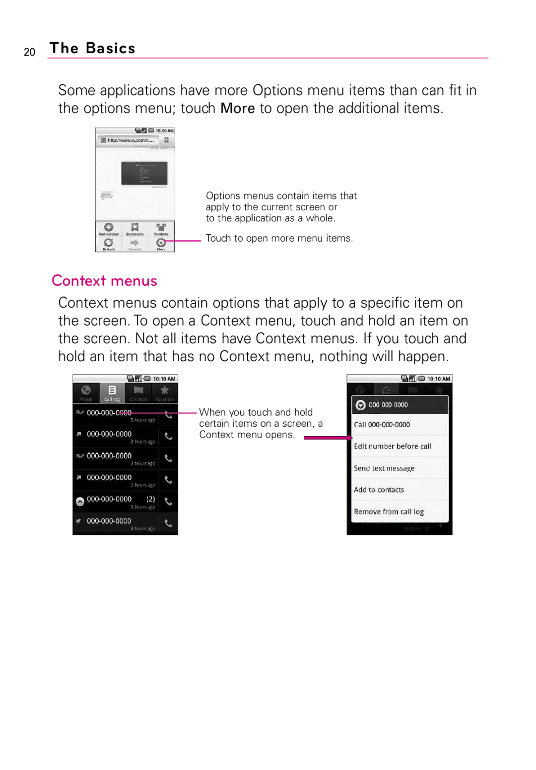 LG Electronics LW690 manual Context menus 