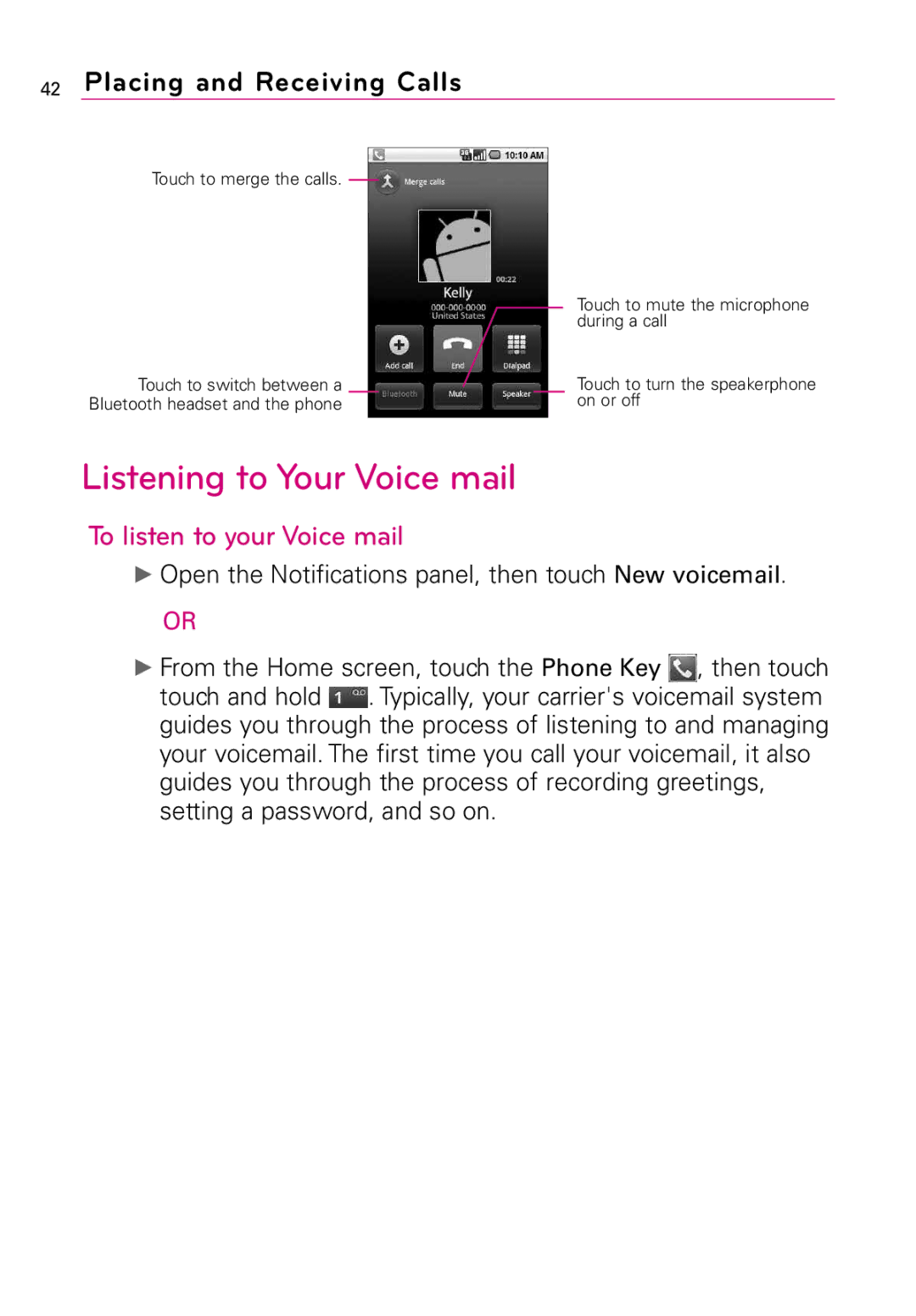 LG Electronics LW690 manual Listening to Your Voice mail, To listen to your Voice mail 